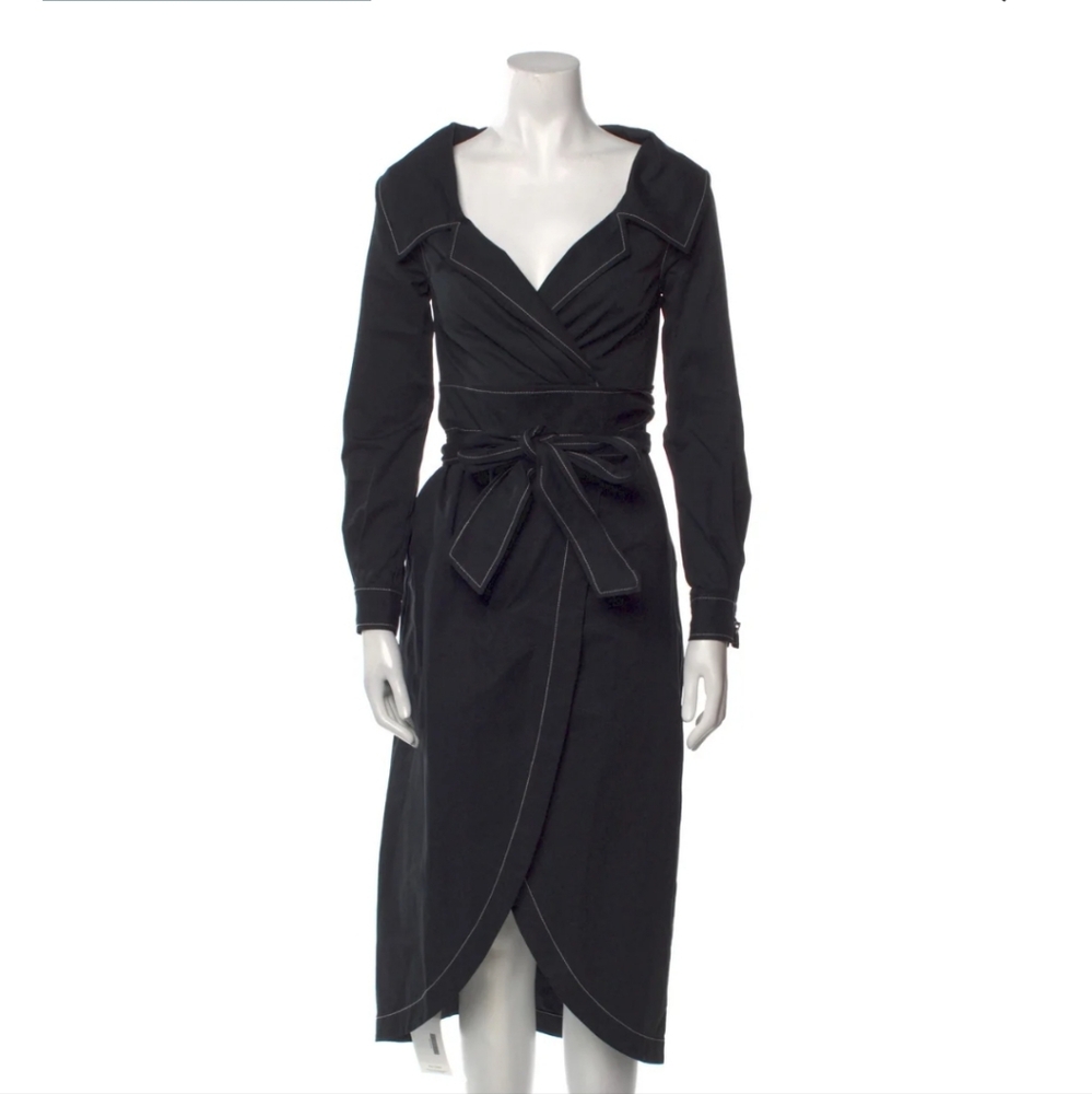 STAUD Black Long Sleeve Cowl Neck Dress